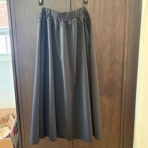 Massimo Dutti Black Elastic-Waist Maxi Skirt Wool Blend
